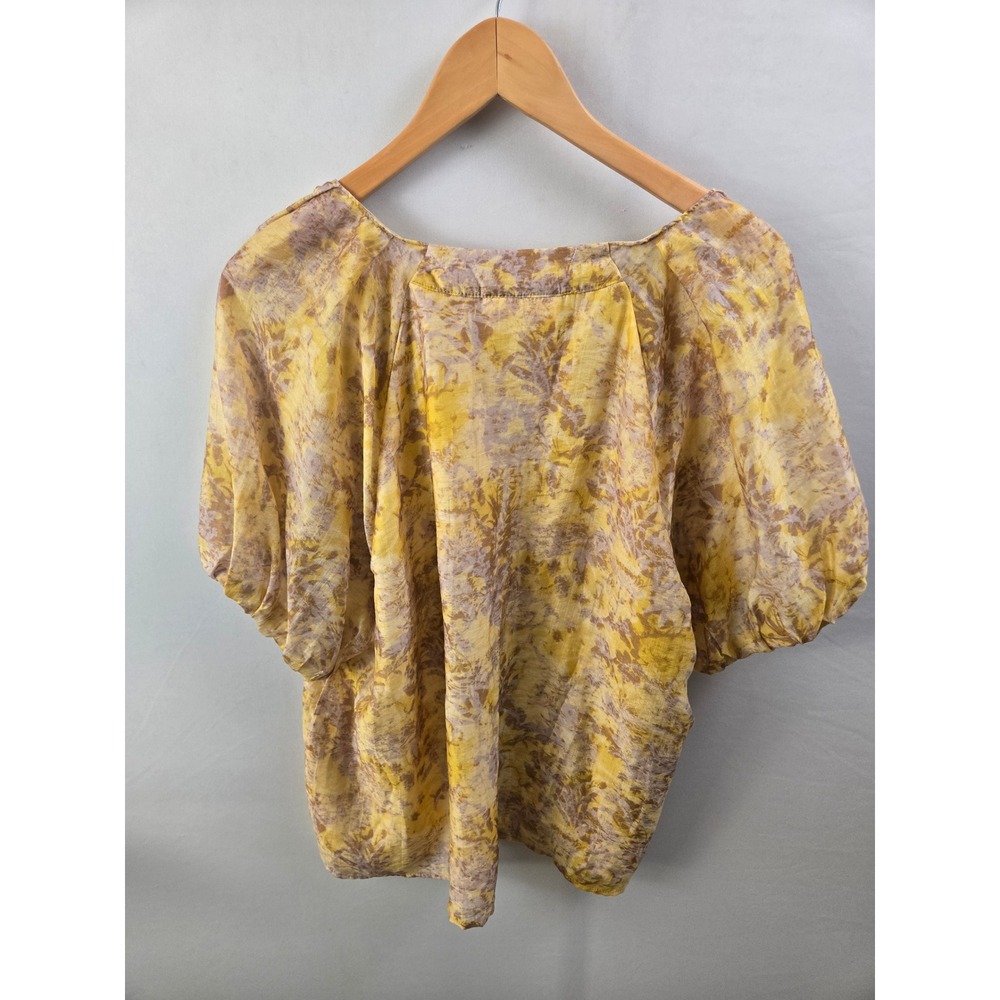 Melloday Yellow Floral V-Neck Blouse Top XL Cottegecore Boho Lagenlook Fairy - Picture 2 of 8